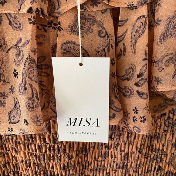 MISA Los Angeles Giada Dress in Rose Paisley smocked midi chiffon New M $491 - Picture 9 of 14